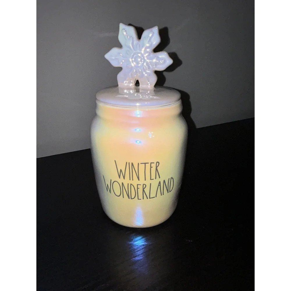 Rae Dunn Winter Wonderland Iridescent Snowflake Canister Ceramic Jar Magenta